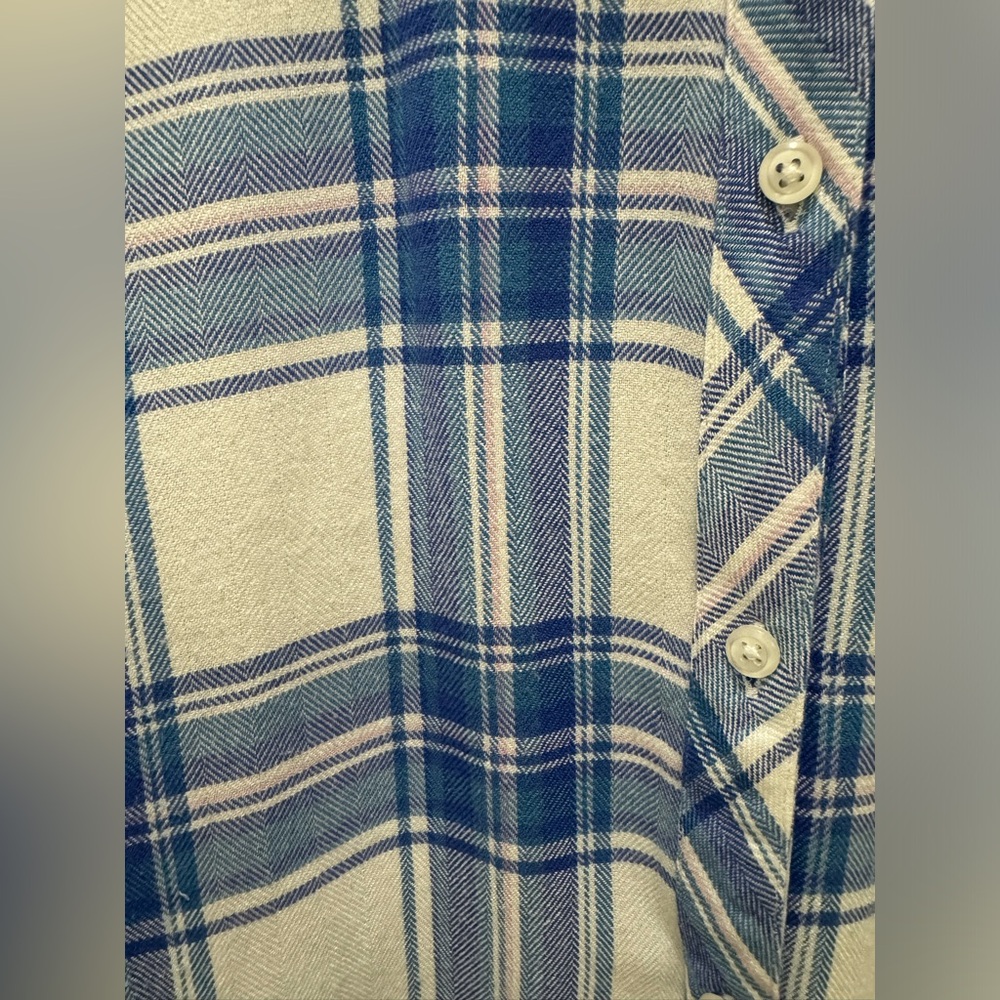 Rails Hunter Plaid Shirt L Button Down Long Sleeve White Blue Lilac Soft - Picture 7 of 7